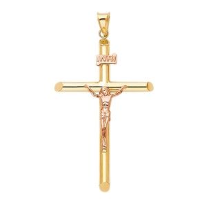 14K Two Tone Religious Crucifix Pendant